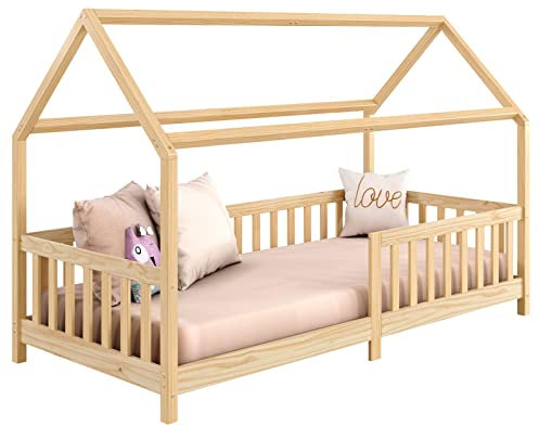IDIMEX Lit cabane Nina lit Enfant Simple Montessori en Bois 90 x 190 cm, en pin Massif à la Finition Naturelle