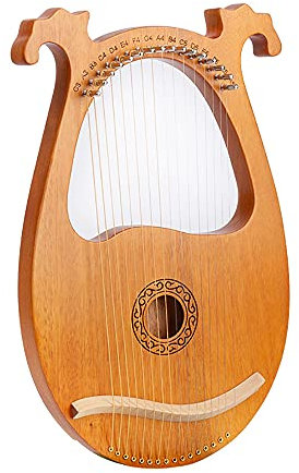 Harfe, Massives Mahagoni Saiteninstrument Instrument, Tragbare 16 Saiten Lyre Harfe, Vintage Instrument Lyra Harfe Mahagoni 16 Stahlsaiten Stimmschlüssel Pickup Set (Europäisch gemusterte Holzfarbe)