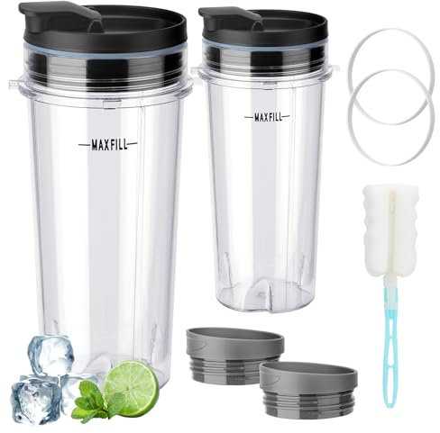 Ninja Blender Cups Replacement 16 oz Cups Kit with Sip & Straw Lids and To Go Lids QB3001SS BL660 BL770 BL740 BL810