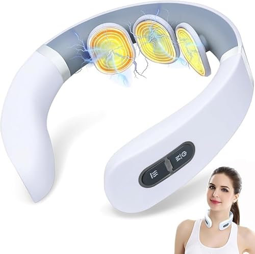 Auxoliev Neck Massager with 3 Enhanced Heads, 9 Modes 50 Intensity Levels, Electric Pulse Massage and 3 Heating Functions - USB Rechargeable Relaxation for Men and Women