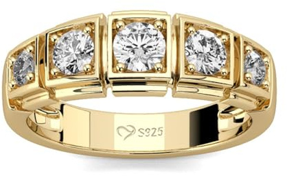 Jeulia Bague Femme Argent Sterling 925 Bague de Fiançailles Or Jaune Bagues d'Éternité Alliances Cristal Zircone Bague Femme pour Anniversaire, Noël, Saint Valentin (Coupe ronde, 52(16.5))