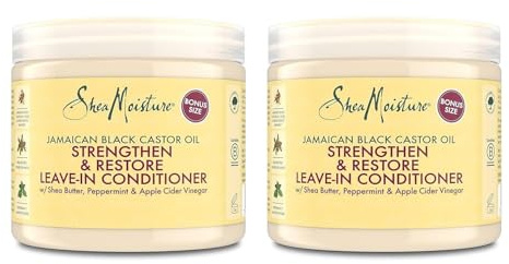 SheaMoisture Strengthen & Restore Leave-In Conditioner für lockiges, chemisch behandeltes oder hitzegestyltes Haar jamaikanisches schwarzes Rizinusöl Haarweichspüler - 2 x 431 ml