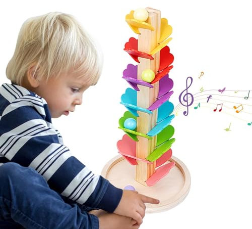 Torre De Bola De Rodillo Colorida, Árbol Musical De Iris, Juegos De Árbol Musicales Coloridos De Madera, Juguetes Educativos Monte-ssori, Bloquea Juguetes De Color Brillante Tray Rolling Tree