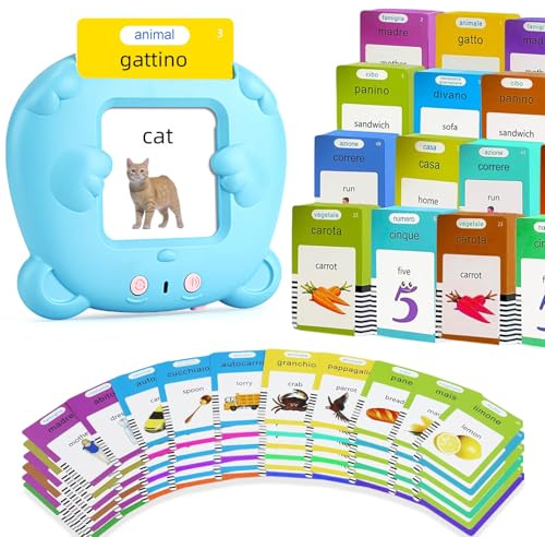 AHJ 510 Parole Schede Talking Flash Cards, Flashcards Bambini Italiano, Giochi Montessori Bambini, Italiano e Inglese Giocattoli di Apprendimento, Educativi Prescolari 255 Flashcard 510 Parole (Blu)