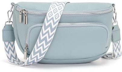 Boadlol Riñonera Grande Mujer Algodón Bolso Cintura Bandolera Pecho Ligero con Múltiples Bolsillos Ajustable para Uso Diario y Viajes Azul cristal