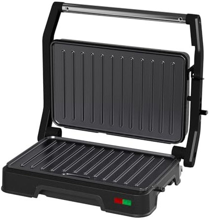 SUPERLEX Panini Press Grill Sandwich Toaster 850W Non Stick Plates 180° Open Flat Design Automatic Temperature Control Cool Touch Handle Indicator Lights Compact Indoor Grill for Toasts Paninis
