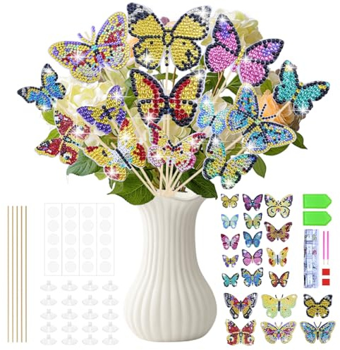 chuanhylis 20 Pezzi Set di Pittura Diamante a Farfalla, Diversi Colori Pittura Diamante Decorazione del Giardino, 5d Kit Diamond Painting Farfalle, per Interni e Giardini