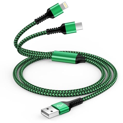 Cable Multi Chargeur 2 en 1, Cable USB Multi Embout [1.2M] Multiple Câble Telephone Portable Nylon avec USB Type C Lightning Câble pour iPhone 16/15/14/13/12/11 Pro, Galaxy S25/S24/S23 Ultra,Huawei