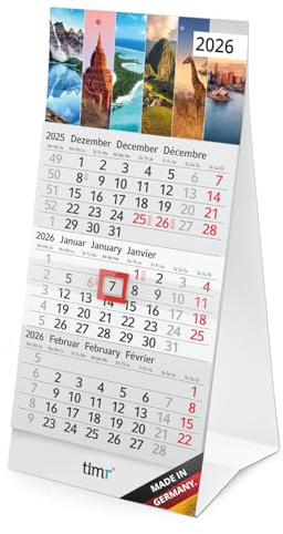 Timr calendario de mesa 2026 pequeño para colocar calendario de 3 meses con deslizador calendario para mesa oficina motivo continentes I tr359