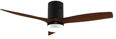 EVVO Ventilador de Techo V552 Dark Wood 132 cm (52), Luz LED 3 Tonos, Motor 40W DC Silencioso, Aspas Blancas, Mando a Distancia, Modo Invierno/Verano, Temporizador