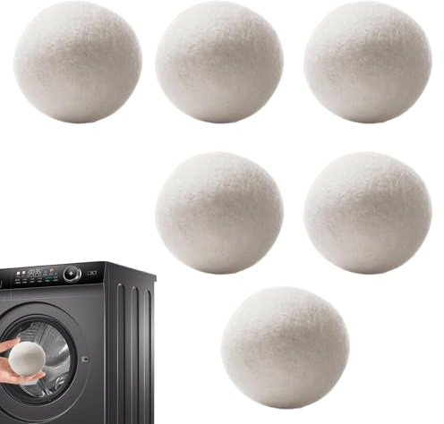 Bolas de lana para secador - conjunto de 6 esferas de ablandamiento reutilizables | Reduce las arrugas y el tiempo de secado | Ecológico, para lavandería suave y sin productos químicos