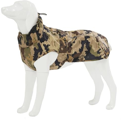 Waterproof Dog Raincoat with Reflective Strip, Adjustable Breathable Rain Coat Jacket with Leash Hole for Dogs (Camo, S(4-6kg))