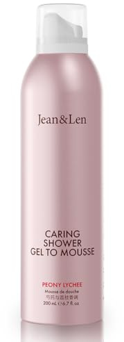 Jean & Len Vårdande duschmusse pion och litchi med mandel, jojoba- och babassuolja, för doftande rengöring, normal hud, duschmousse, vegansk, paraben- och silikonfri, 200 ml