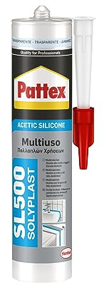 Pattex Sigillante Silicone Acetico Multiuso SL 500, Antimuffa, Ideale per Sanitari, Docce, Cucine, Bagni, Piastrelle in Ceramiche, Serramenti, Installazioni Idrauliche, Cartuccia da 300 ml