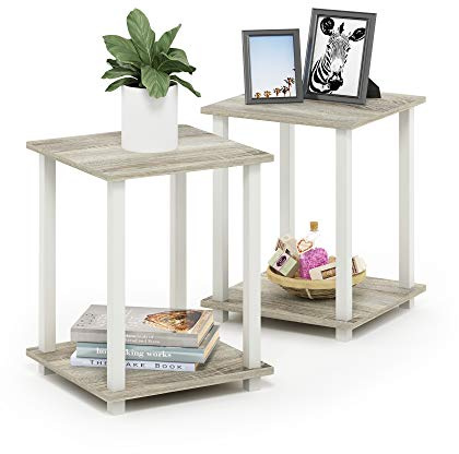 Furinno SIMPLISTIC Side Table Set of 2, 2-Tier End Table, Nightstand, Night Stand, Bedside Table, Easy Assembly, for Living Room, Bedroom, Sonoma Oak