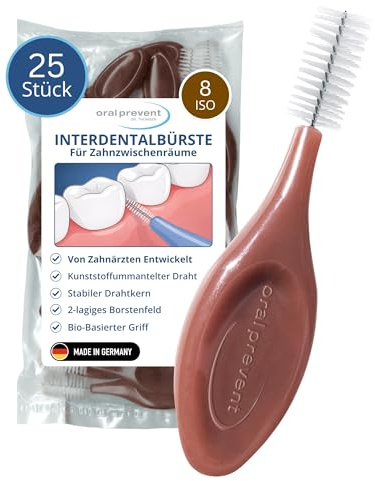 25 Stück: ORAL PREVENT Interdentalbürsten - Zahnreinigung für die Zwischenräume - Zahnzwischenraumbürste - Zahnstein-/Kariesprävention - Braun - 1,50 mm - ISO 8