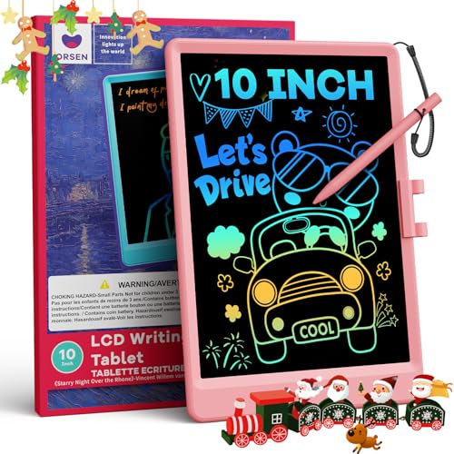 ORSEN 10 Zoll LCD Schreibtafel Zeichenbrett, Umweltfreundlich Bunten Maltafel Zaubertafel, Lernspielzeug Spielzeug ab 3-8 Jahre alt Junge Mädchen, Weihnachten Geburtstagsgeschenk für Kinder (Rosa)