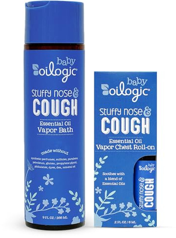 Oilogic Stuffy Nose & Cough Vapor Bath & Roll-On Essential Oil for Babies & Toddlers - Gentle Baby Bath Essentials Soothe & Comfort - Pediatrician-Tested & Safe for Babies