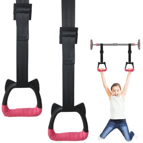 SQHY Gymnastics Rings for Kids Home Exercise Rings Pull Up Rings With Straps Exercise Strength Training Equipment Gym Rings for Children Exercise (Black pink)