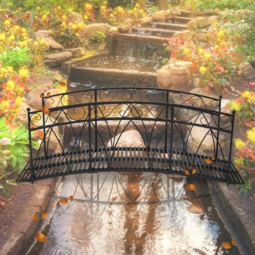 Kinpaw 8FT Upgrade Arc Walkway with 2 High Guardrails, Extra Large Garden Bridge, Iron Arch Footbridge with Sturdy Construction, Metal Yard Path Bridge for Landscaping, Backyard, Patio, Farm, Black