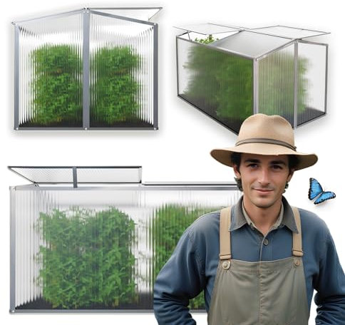 GARMIO® Gewächshaus Protea Klein, Alu Frühbeet, Mini-Gewächshaus, Treibhaus, Frühbeetkasten, Pflanzenbeet, Anzuchtbeet, Tomatenhaus, Pflanzenhaus für Garten, mit 4X Hering