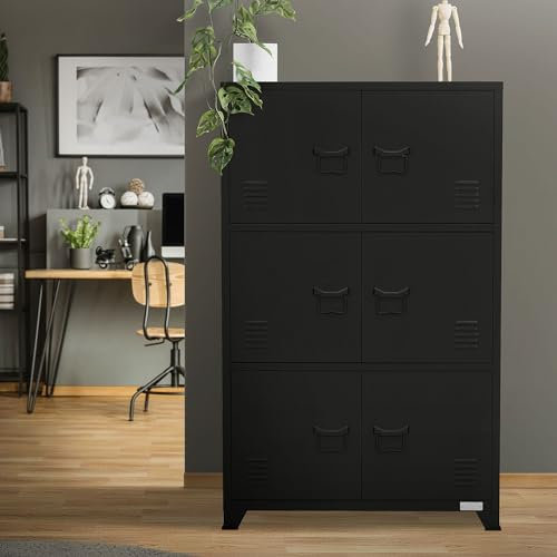 ML-Design Aktenschrank, 75x40x120 cm, Schwarz, Stahl, Freistehender Büroschrank 4 Beinen, Metallspind 6 Türen, 3 Innenfächer, Industrial, Lagerschrank Stahlschrank Metallschrank Aufbewahrungsschrank