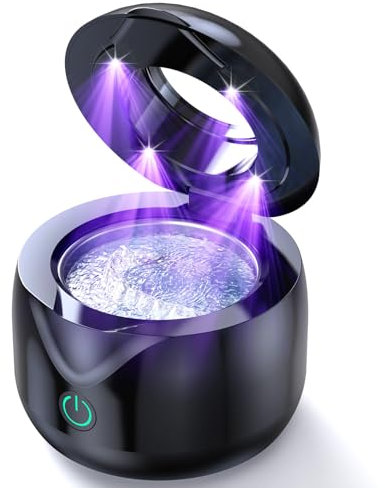 CXRUY Pulitore per montaggio ad ultrasuoni, detergente per denti UV, detergente per protesi dentarie, allineamento, parentesi graffe, testine spazzolino da denti, gioielli (nero)