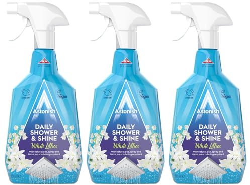 Astonish Daily Shower and Shine, Vegan and Cruelty-free Shower Spray, White Lilies, 3 x 750ml