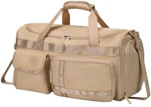 MAXTOP Travel Duffle Bag for Women Carry On Tote Weekender Overnight Bag Large Capacity Duffel Bag with Shoe Compartment,Gym Tote Bag with Dry and Wet Separation Khaki