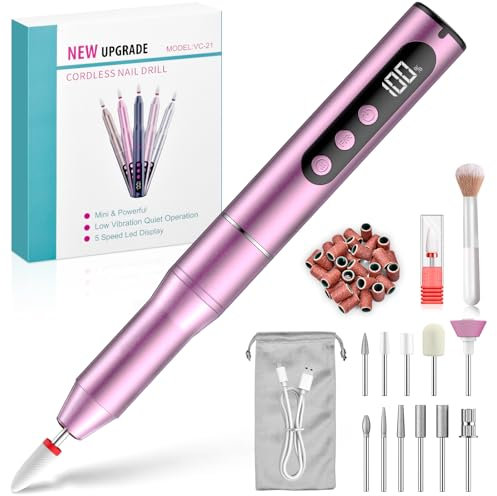 Fresa per Unghie,Lima per Unghie Elettrica Senze Fili,35000 RPM Manicure Elettrico con Display LED, 5 Velocità Regolabile, per Rimozione Smalti e Gel