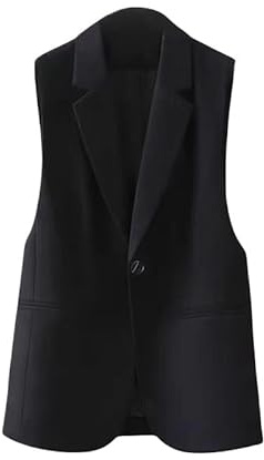 KYUERWK Chaleco De Mujer Elegante,Chaleco Sin Mangas para Mujer, Chaqueta De Oficina con Forro Completo, Un Botón, Bolsillos, Solapas con Muescas, Traje Formal Informal, Abrigo De Verano