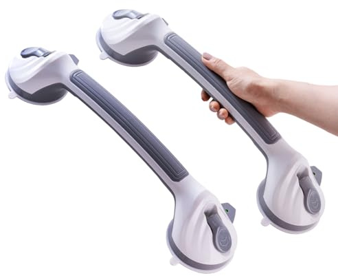 LEATALE Maniglione per doccia per anziani, confezione da 2, maniglia per doccia a ventosa da 42,7 cm, con indicatore di sicurezza, guide di sicurezza per bagno senza fori, per anziani, vasca da bagno