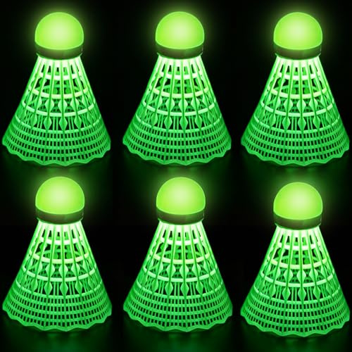 Joycabin 6 Stück LED Federball Badmintonbälle, Nylon Leuchtende Federbälle, LED Badmintonb, Winddicht Badminton Bälle Set für Indoor/Outdoor/Nacht Sportaktivitäten