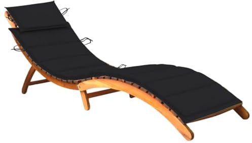 Yunovire Lettino da giardino in legno massiccio di acacia, con cuscino e poggiatesta, pieghevole e regolabile, ergonomico, per terrazza, balcone, piscina, all'aperto