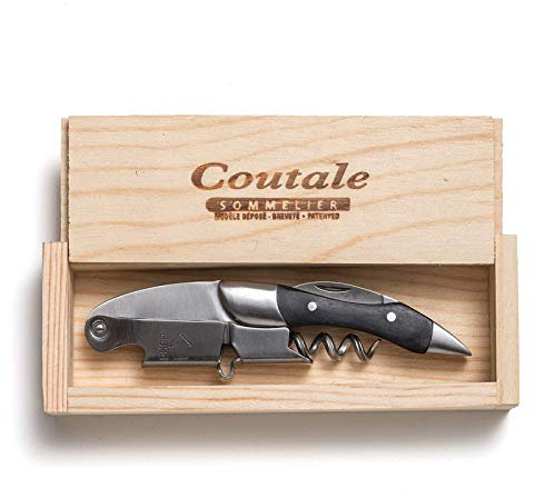 Sacacorchos y abrebotellas Prestige en caja de madera de pino por Coutale Sommelier. De origen francés con resorte de doble palanca patentado.