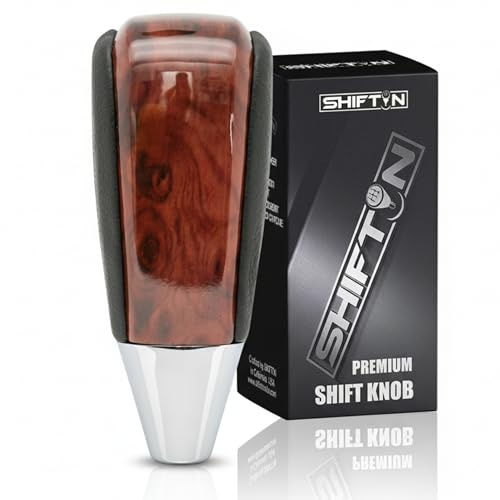 SHIFTIN Gear Shift Knob for Toyota 4Runner Sequoia Tundra Land Cruiser Tacoma & Lexus LX RX SUV, Fits OEM Part 33504-60231-C0 60240 C1 E0 E2 Trim, Car Interior Accessory (Black Leather/Burl Wood)