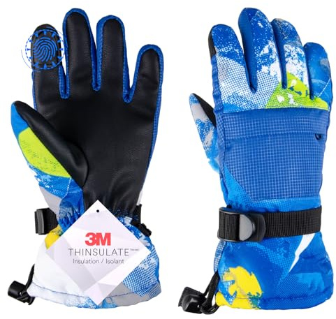 TRIWONDER Gants de Ski Enfant Écran Tactile Gants de Sport Chaud Moufles de Neige Snowboard pour Garçon Fille Cyclisme (Bleu, S (9-13 Ans))