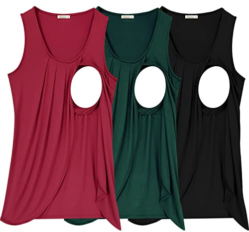 PARNIXS Camiseta sin mangas de verano para mujer, para lactancia, cómoda ropa de lactancia