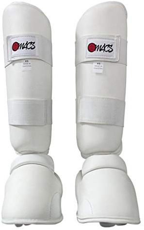 Karate Shin Instep Martial Arts Padded Shin Guards Protectors Sparring Taekwondo Training Pads (White, S)