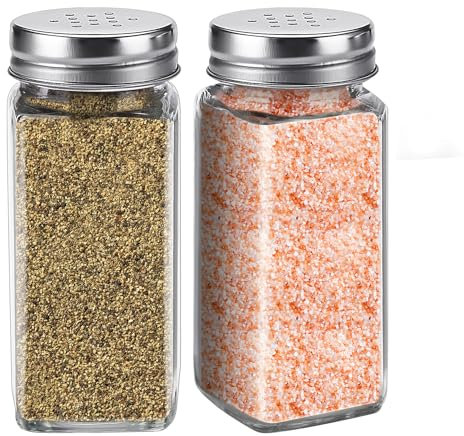 Glass Salt and Pepper Shakers Set Large,DWTS DANWEITESI Farmhouse Salt and Pepper Shakers Cute with Stainless Steel Lid-Large Spice Jars,Clear to Know When to Fill,Cute Farmhouse Kitchen