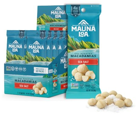 Mauna Loa Sea Salt Roasted Macadamia Nuts, 12 Pack of 1 oz Single Serve Snack Bags, Keto Friendly, Gluten Free, Healthy Hawaiian Snack