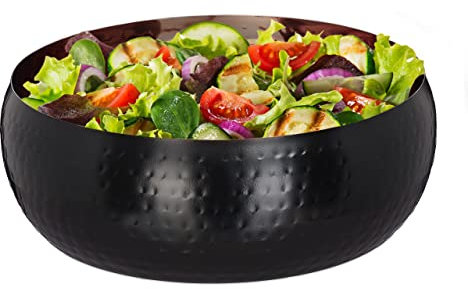 Relaxdays Servierschüssel, gehämmertes Design, Edelstahl, Snacks & Salate, Ø 25 cm, Servierschale Küche, schwarz/kupfer
