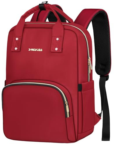 Z-MGKISS Travel Laptop Backpack, Casual Daypack for Women, Lightweight Rucksack Bag 15.6 Inch, Stylish Women Work Backpack for Travel Business College, Gifts for Ladies Teacher Nurse, Red