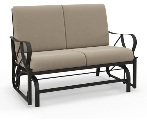 COSTWAY Banc à Bascule de Jardin avec Coussin, Fauteuil à Bascule en Métal avec Accoudoirs Incurvés, Chaise Berçante Ergonomique, pour Jardin, Cour, Porche, Terrasse