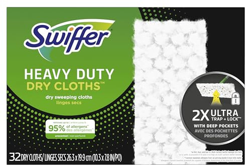 Swiffer Sweeper Heavy Duty Dry Multi-Surface Cloth Refills for Floor Sweeping and Cleaning, Unscented, 32 Count