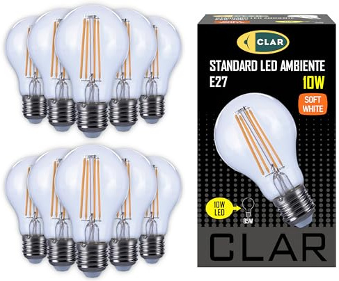 CLAR - Lampada Filamento LED E27, Lampadine Vintage, Lampadine LED E27 Luce Calda, Lampadina Vintage LED, 10W 2700ºK (Pack 10)