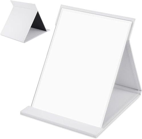 Zocipro Reisespiegel Klappbar,Tischspiegel,21cm x 15cm Tragbar Reise Spiegel,Exquisite High-Definition Make-up Spiegel mit Weiß PU-Leder Hülle,für Tischplatte, Handheld, Zuhause und Reisenutzung