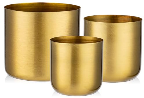 3er Set Blumentöpfe aus verzinktem Stahl perfekt für Moderne Dekoration und Pflanztöpfe, Dekorativen Zink Töpfen drinnen und draußen, Gold