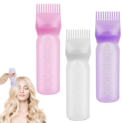 UKOFEW 3 Piezas Botella De Tinte Para El Cabello,160ML Botella Aplicadora De Peine De Raíces Con Escala Graduada,para la Coloración del Cabello (blanco, morado, rosa)