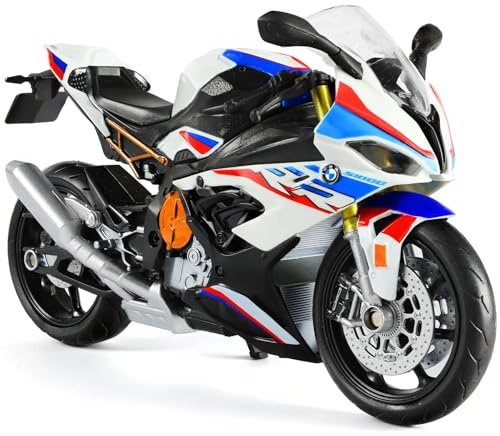 Risopen 1:12 Motorrad Spielzeug Kompatible für BMW S1000RR Motorrad Modell Metall Die-Cast mit Kunststoffmotormodell Keine Baugruppe benötigt Mini-Fertig-Moto-Geschenk für Erwachsene (weiß)